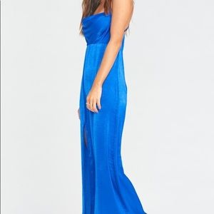 Show Me Your MuMu Royal Blue Sheen Winslet Cowl Spaghetti Strap Maxi Dress